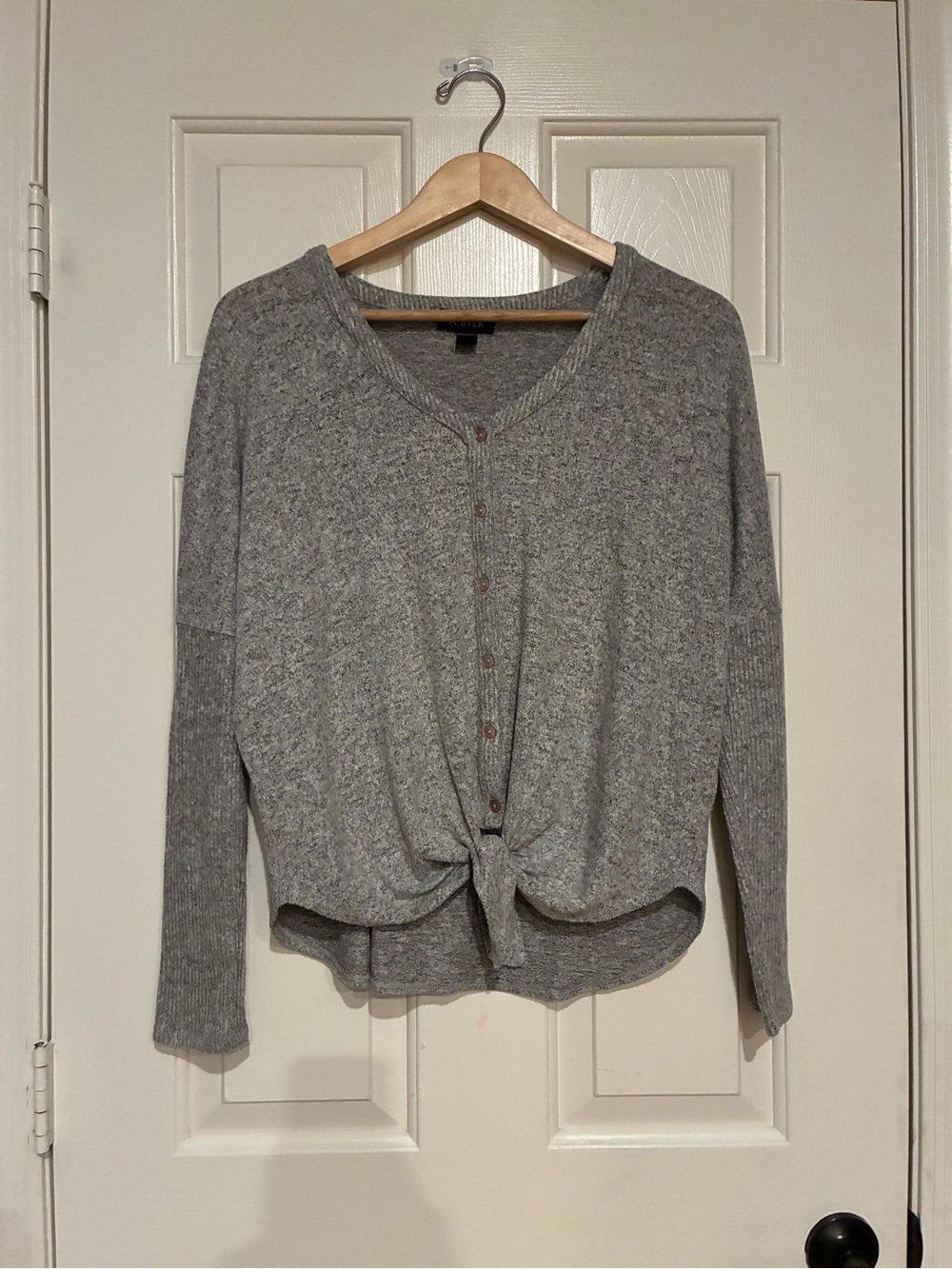 A. Byer Gray Button-Down Tie-Front Knit Top